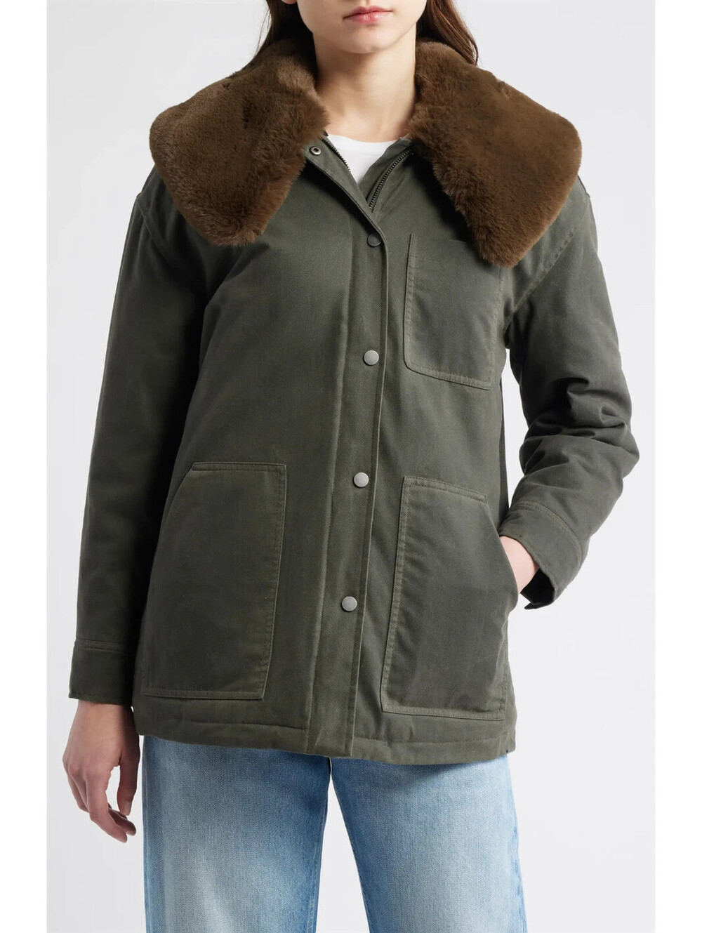 NEW, Rails Tessuto Waxed Cotton Jacket Removable Faux Fur Collar SZ L #waxed339